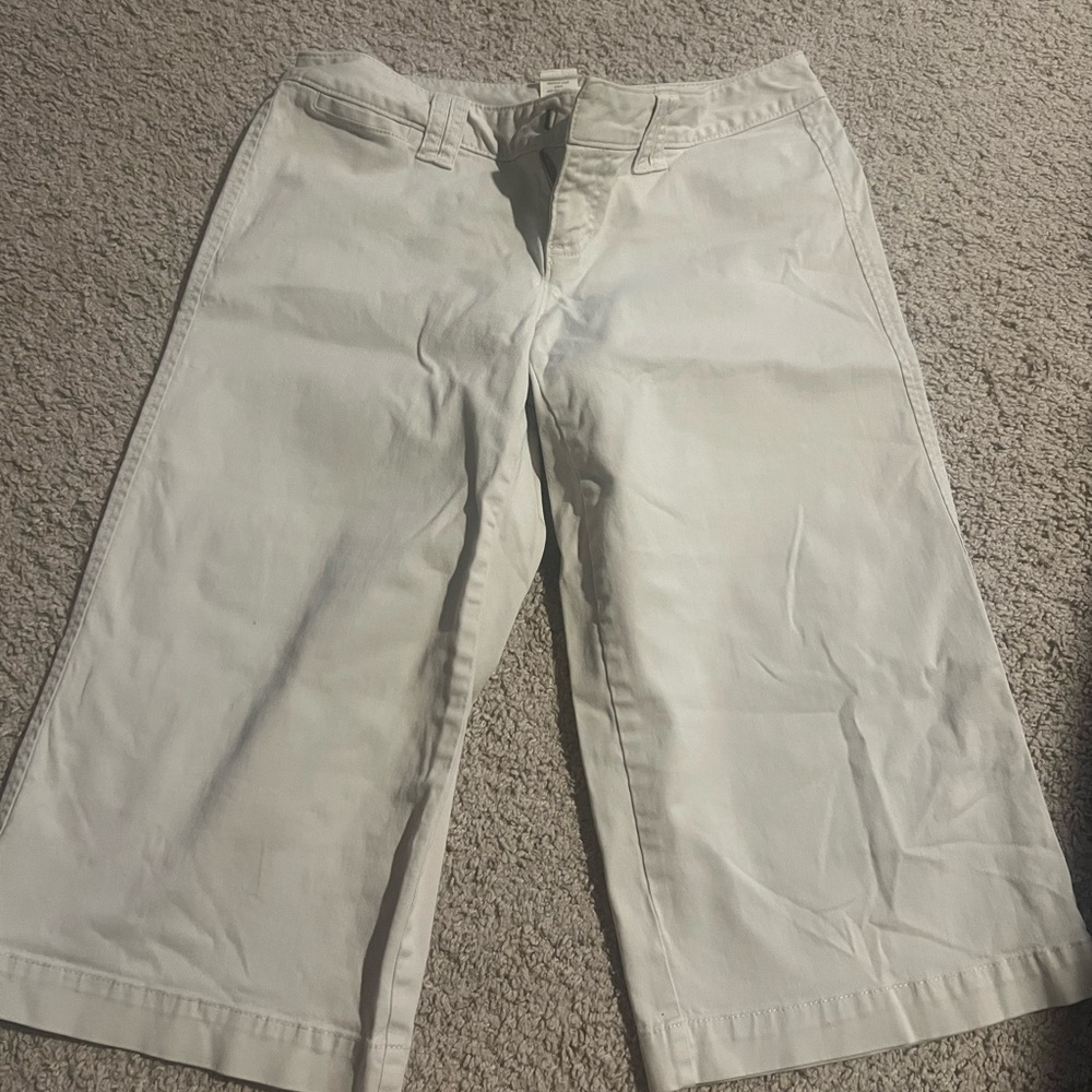 London Jean Cream Cropped Wide Leg Pants Stretch Minimalist Size 2